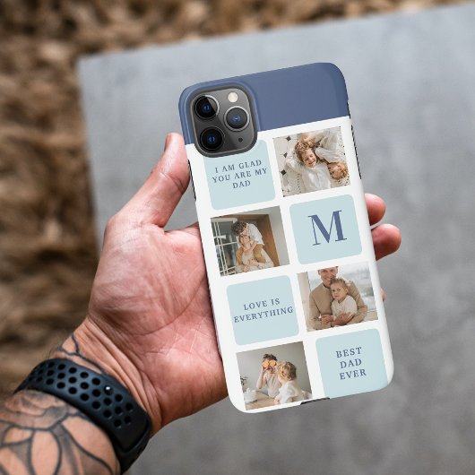 Coque iPhone 11Pro Max Photos de Collage moderne Bleu Meilleurs Pères Cad