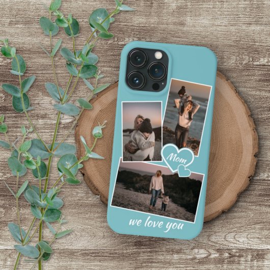 Coque iPhone 11Pro Max Photos Et Coeur Sur Turquoise Turquoise Bleu Léger