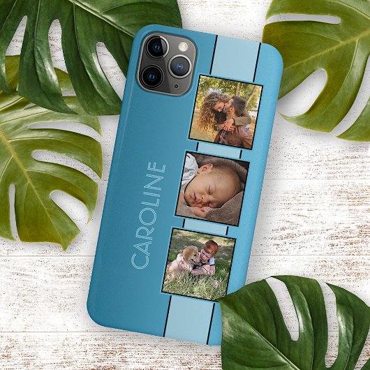 Coque iPhone 11Pro Max Photos Personnalisées Nom Sur Aqua Turquoise Blue