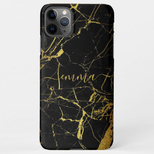 Coque iPhone 11Pro Max Portable en marbre noir sur mesure Gold Téléphone