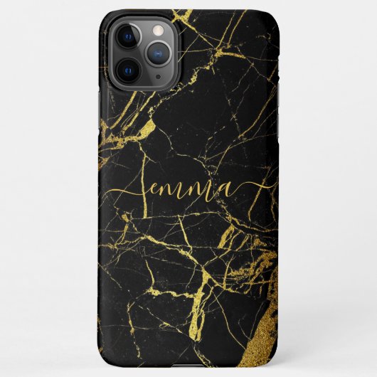 Coque iPhone 11Pro Max Portable en marbre noir sur mesure Gold Téléphone  (Dos)