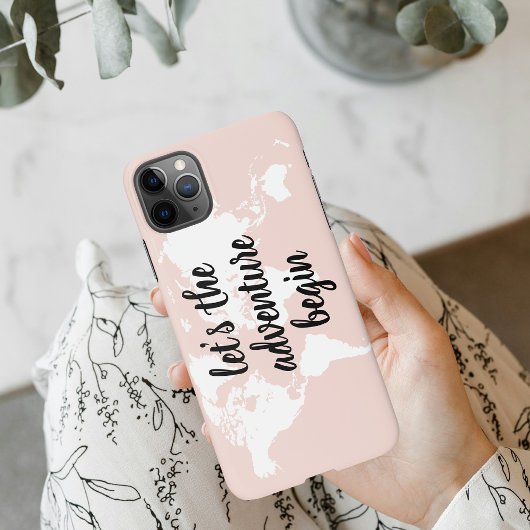 Coque iPhone 11Pro Max Positive rose Commençons l'aventure Carte du Monde