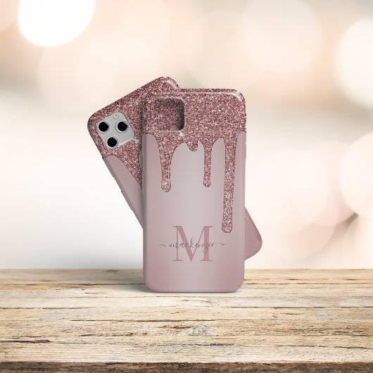 Coque iPhone 11Pro Max Rose Gold Sparkle Glam Parties scintillant Monogra
