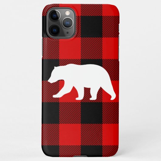 Coque iPhone 11Pro Max Rouge Buffalo Plaid & Ours Blanc (Dos)