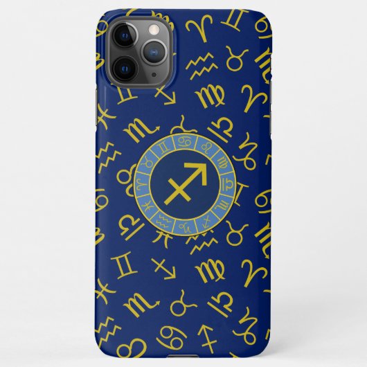 Coque iPhone 11Pro Max Sagittaire Zodiac+Astrologie Symboles Ptn Gld+Blue (Dos)