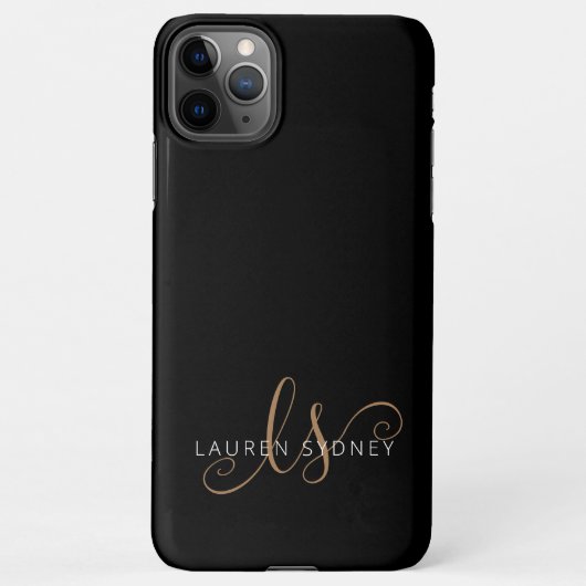 Coque iPhone 11Pro Max Script féminin Black Gold moderne Monogramme (Dos)