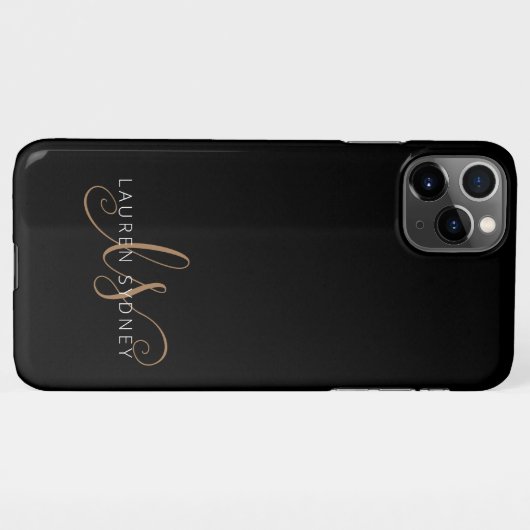 Coque iPhone 11Pro Max Script féminin Black Gold moderne Monogramme (Dos Horizontal)