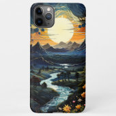 Coque iPhone 11Pro Max Style ondulé Sun Cloudy Mountain Pointillisme (Dos)