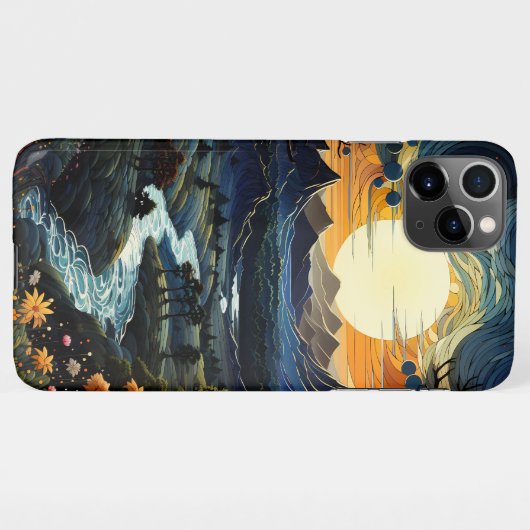 Coque iPhone 11Pro Max Style ondulé Sun Cloudy Mountain Pointillisme (Dos Horizontal)