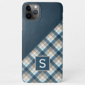 Coque iPhone 11Pro Max Tan beige Brown bleu foncé Plaid En vichy Motif (Dos)