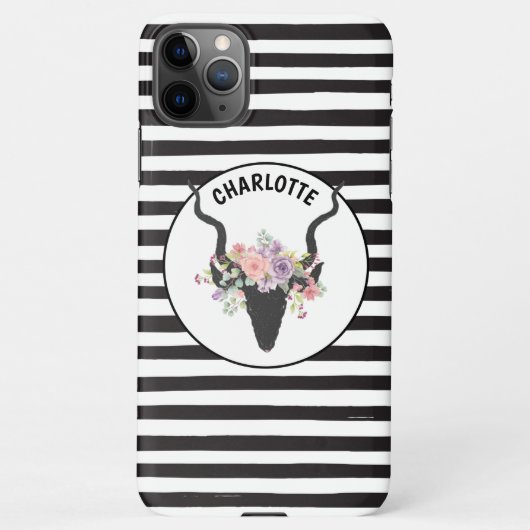 Coque iPhone 11Pro Max Tête de cerf et roses personnalisés (Dos)