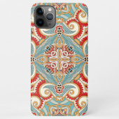 Coque iPhone 11Pro Max Turquoise Bleu Rouge clair Orange Floral Mosaïque (Dos)