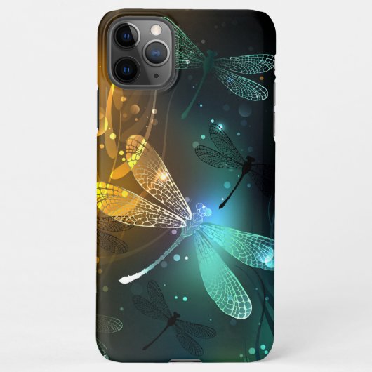 Coque iPhone 11Pro Max Vol de libellule verte lumineuse (Dos)