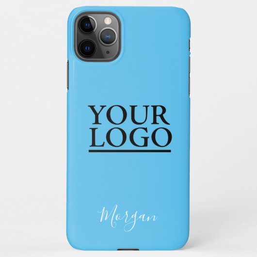 Coque iPhone 11Pro Max Votre logo/Art/Photo, Nom du script blanc, Sky Blu (Dos)