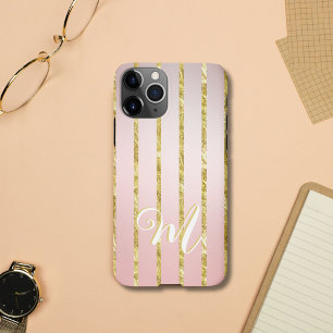 Coque iPhone 11Pro Monogramme élégant et féminin à motif pailleté or 