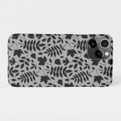 Coque iPhone 11Pro Motif Feuille tombé noir sur gris (Dos Horizontal)