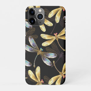 Coque iPhone 11Pro Motif sans couture avec libellules d'or