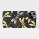 Coque iPhone 11Pro Motif sans couture avec libellules d'or (Dos Horizontal)