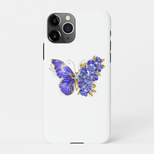 Coque iPhone 11Pro Papillon Saphir Fleur (Dos)