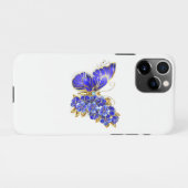 Coque iPhone 11Pro Papillon Saphir Fleur (Dos Horizontal)