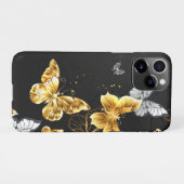 Coque iPhone 11Pro Papillons blancs et dorés (Dos Horizontal)