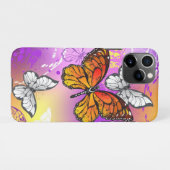 Coque iPhone 11Pro Papillons Monarque sur Arrière - plan pourpre (Dos Horizontal)