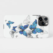 Coque iPhone 11Pro Papillons volants bleus Morpho (Dos Horizontal)