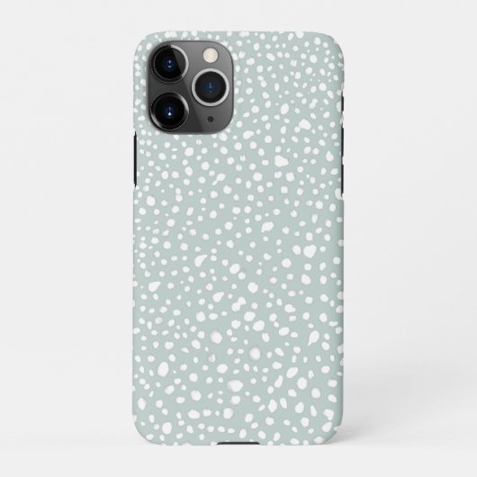 Coque iPhone 11Pro Points blancs peints modernes Mint bleu gris (Dos)