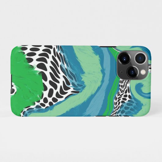 Coque iPhone 11Pro Points verts et bleus, noirs et blancs Sage Abstra (Dos Horizontal)