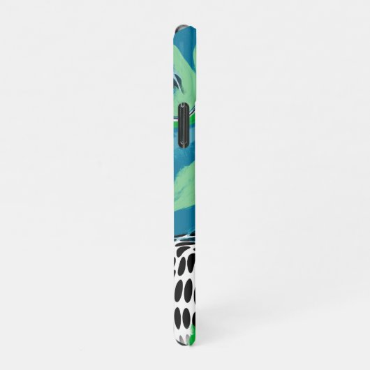 Coque iPhone 11Pro Points verts et bleus, noirs et blancs Sage Abstra (Côté droit)