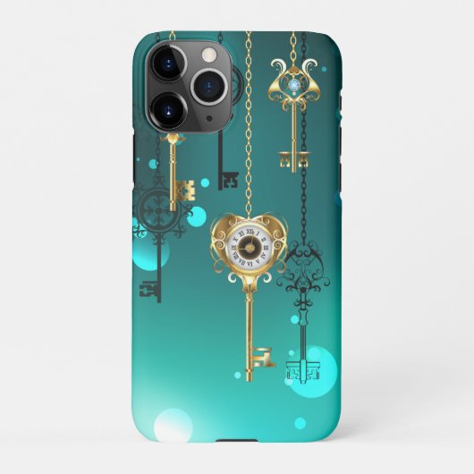 Coque iPhone 11Pro Skeleton Keys on Green Background (Dos)