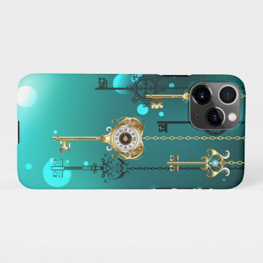 Coque iPhone 11Pro Skeleton Keys on Green Background (Dos Horizontal)