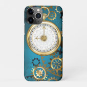 Coque iPhone 11Pro Steampunk Arrière - plan turquoise avec Gears (Dos)