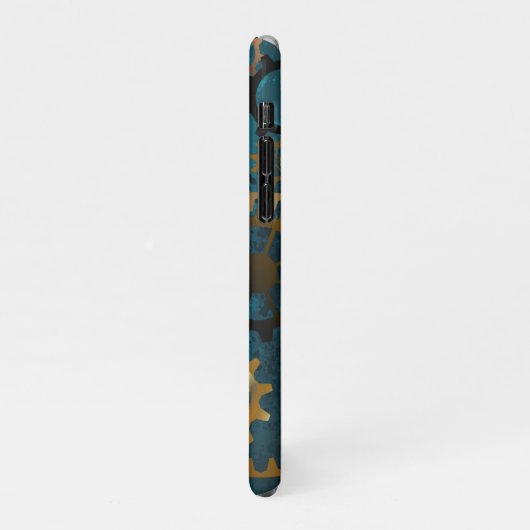 Coque iPhone 11Pro Steampunk Arrière - plan turquoise avec Gears (Côté gauche)
