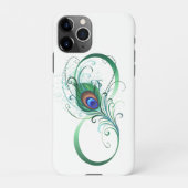 Coque iPhone 11Pro Symbole d'infini avec plume de paon (Dos)