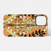 Coque iPhone 12 abstract pattern on orange yellow background with (Verso Horizontal)
