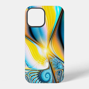 Coque iPhone 12 Abstrait artistique doré et bleu bac lumière moder