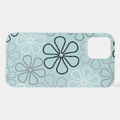Coque iPhone 12 Abstrait Big Flower Outlines BWG+Duck Egg Blue (Verso Horizontal)