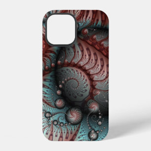 Coque iPhone 12 Abstrait Fantaisie Vive Art Fractal Brun Bleu
