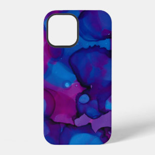 Coque iPhone 12 Abstrait funky marbré encre alcoolique violette et