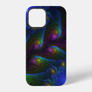 Coque iPhone 12 Abstrait Moderne Trippy Fractal Lumineux Coloré
