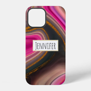 Coque iPhone 12 Abstrait rose et noir avec perruques d'or