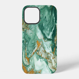 Coque iPhone 12 Acrylique vert doré : art à texture de marbre.