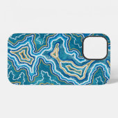 Coque iPhone 12 Agate graphique en or bleu (Verso Horizontal)