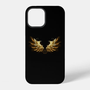 Coque iPhone 12 Ailes d'ange dorées sur fond noir