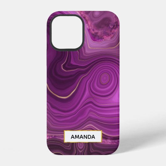 Coque iPhone 12 Améthyste Violet Et Agate Abstrait Or (Verso)