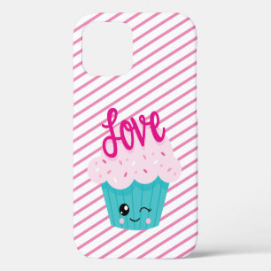 Coque iPhone 12 Amour de Cupcake Mignon Rose Rayure Sarcelle Fémin