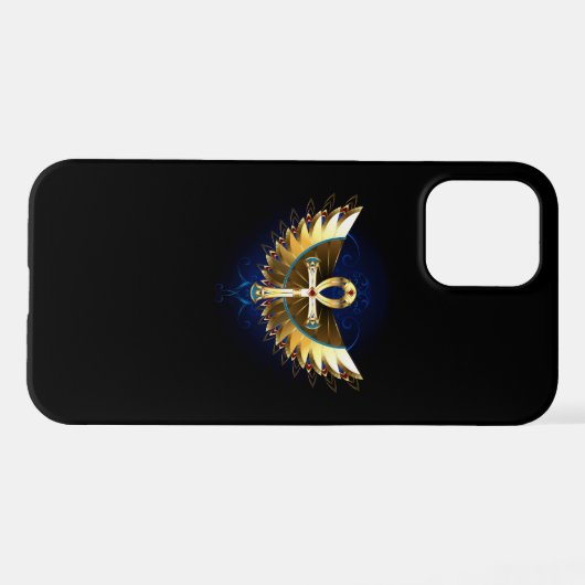 Coque iPhone 12 Ankh or avec ailes (Verso Horizontal)