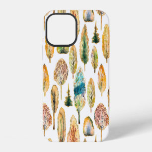 Coque iPhone 12 Aquarelle automne arbres, motif sans soudure.