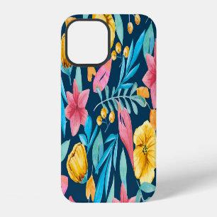 Coque iPhone 12 Aquarelle botanique : fleurs, ornement de feuilles